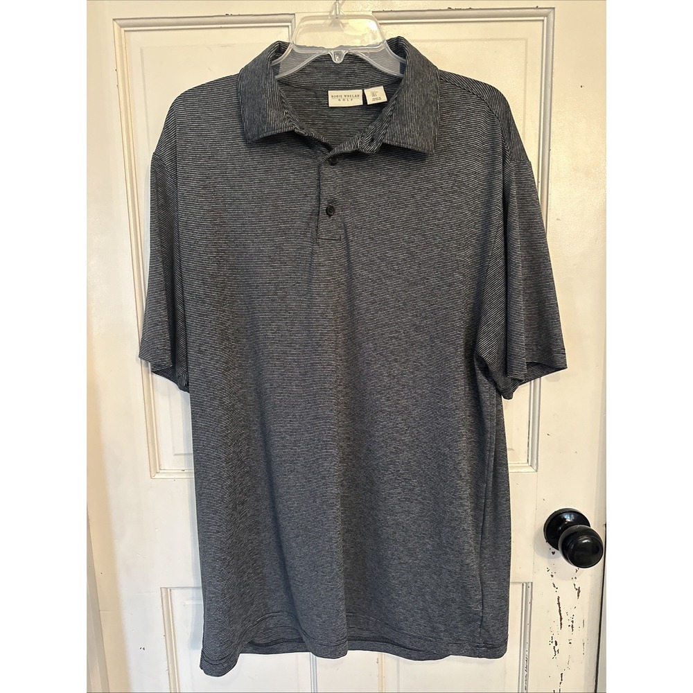 Rorie Whelan Mens Polo Shirt Large L Black Striped Golf Athleisure